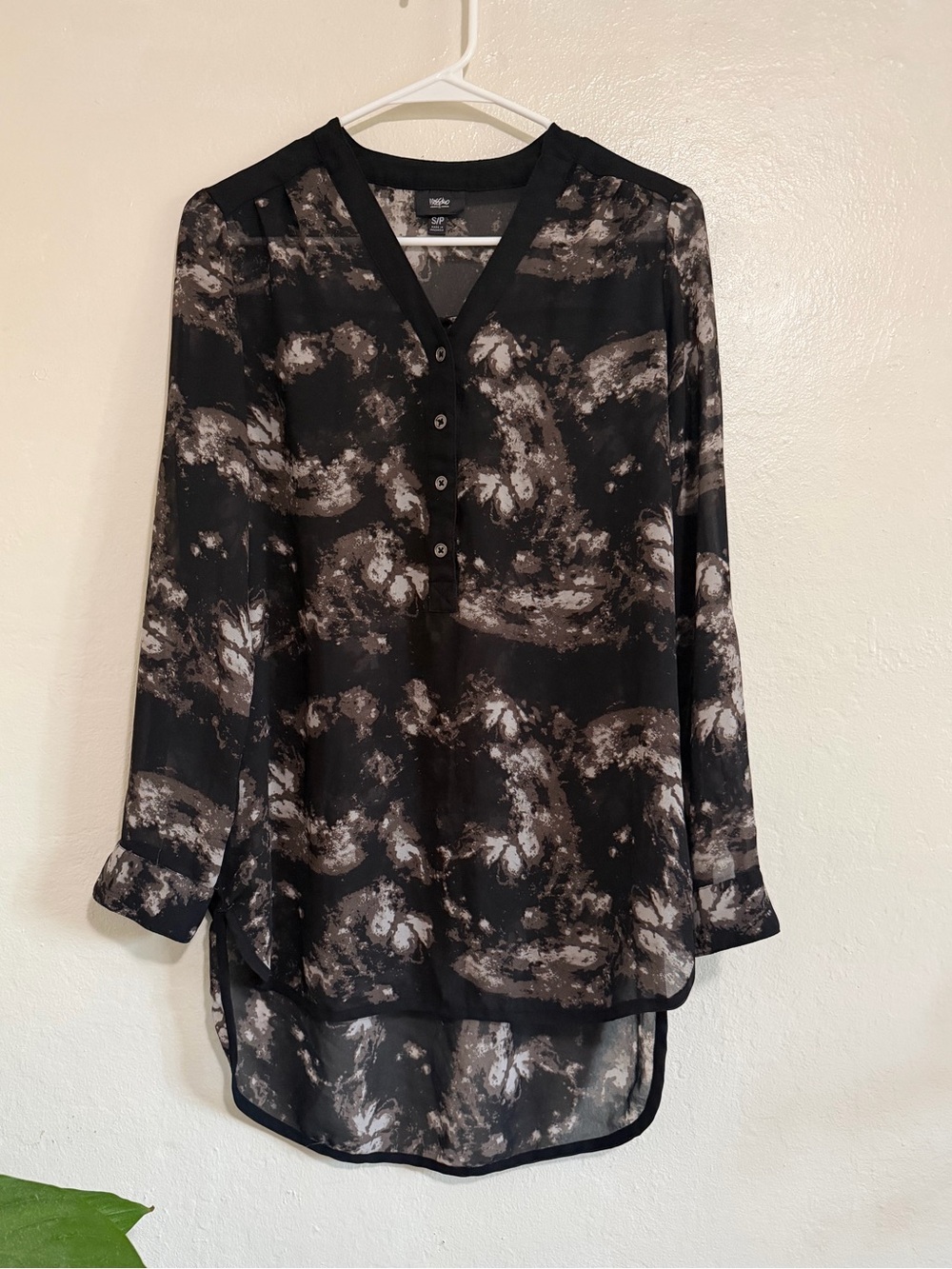 Mossimo Supply Co. Sheer Black and Brown Abstract Print Blouse